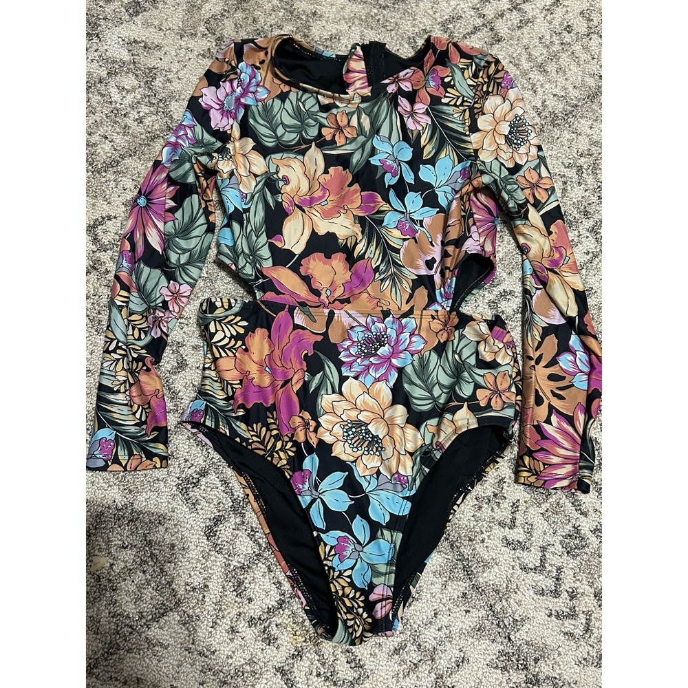 O'Neill Girls One Piece Long Sleeve Floral Swimsuit Size 8